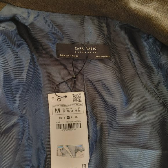 NWT ZARA COTTON WOOL KHAKI OLIVE GREEN DOUBLE BREASTED MILITARY COAT JACKET. M - Picture 11 of 14